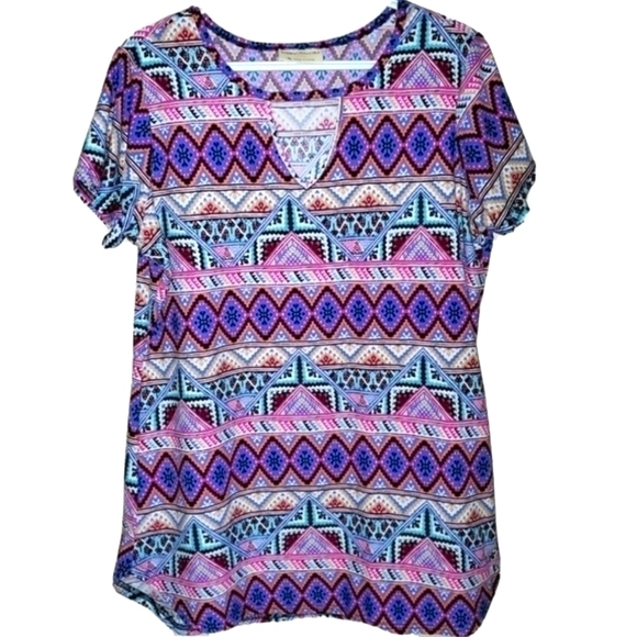 XL • Bobbie Brooks • Vibrant Aztec Printed Striped T-shirt - Picture 1 of 5